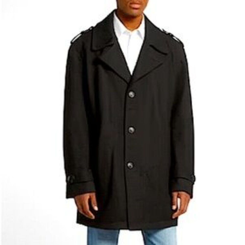 Michael Michael Kors Modern-Fit Fine Wool Blend Black Overcoat Jacket Size XL